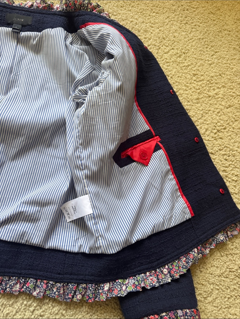 J Crew Navy Tweed Jacket with Floral Trim - Picture 12 of 12